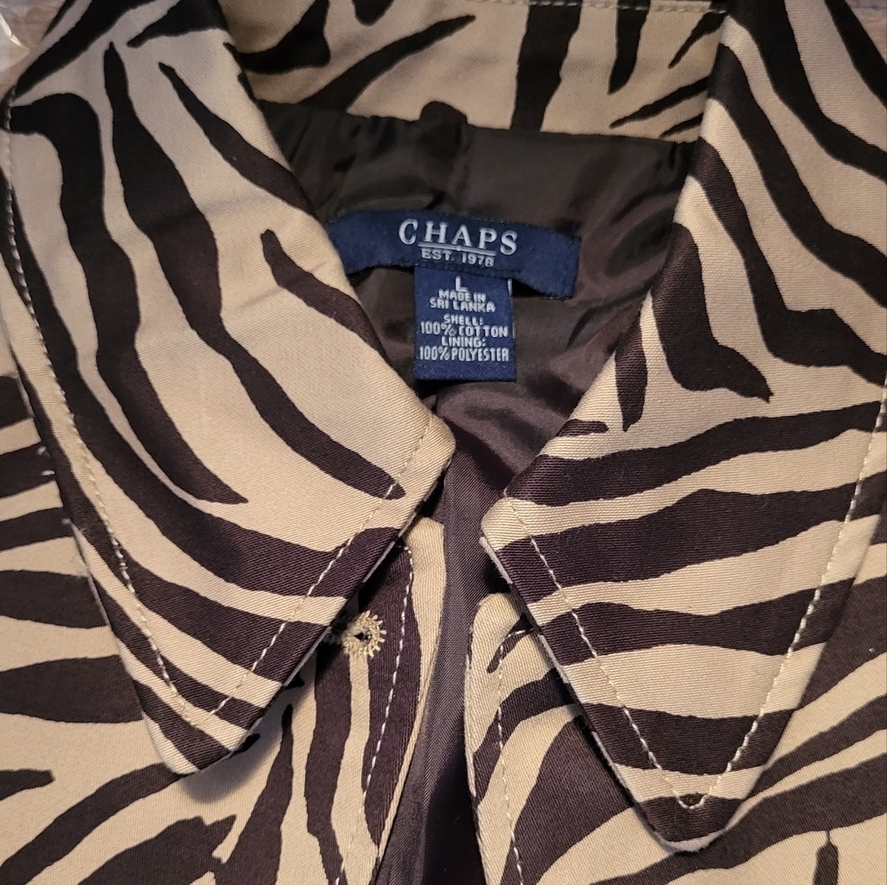 Chaps Zebra Print Trench Coat - Black and Tan - Picture 13 of 13